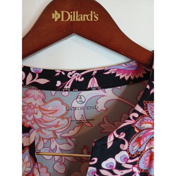 Lands End Knit Pullover Top S Pink Floral Shortsleeve V Neck Spandex Stretchy - Picture 3 of 13
